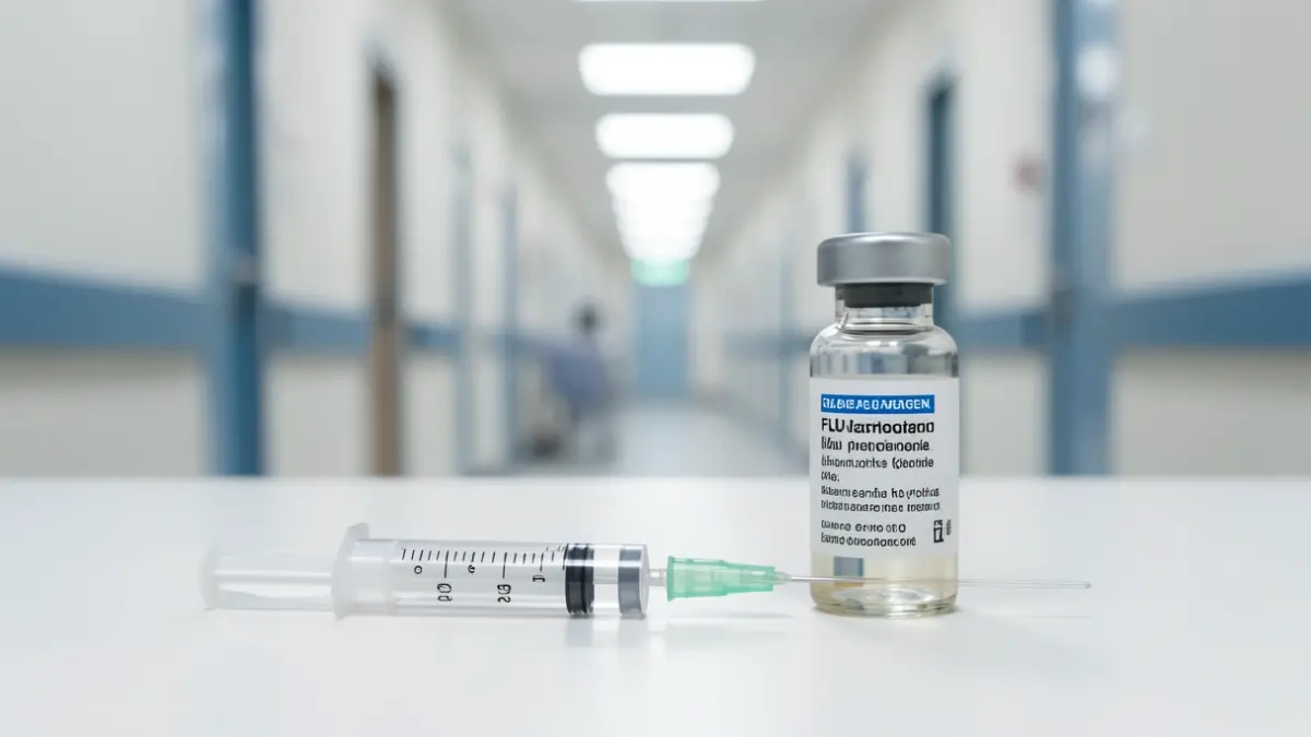 Generic image of a flu vaccine vial and syringe.