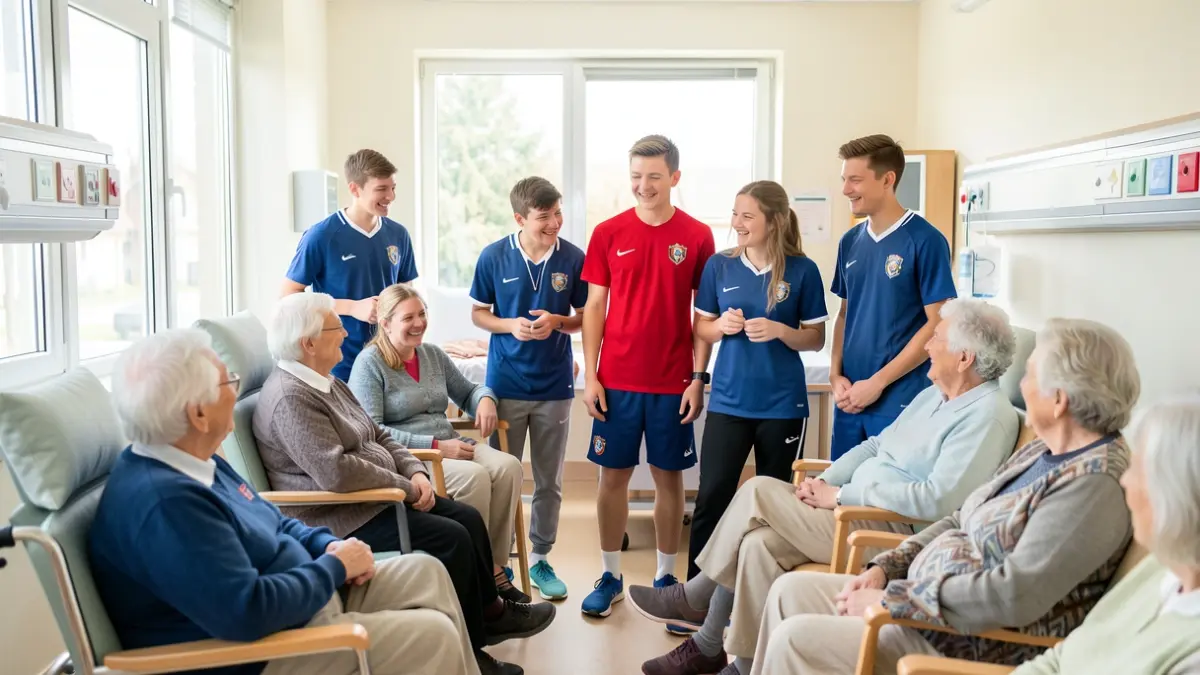 Generic image of young volunteers interacting positively with hospital patients in a ward.