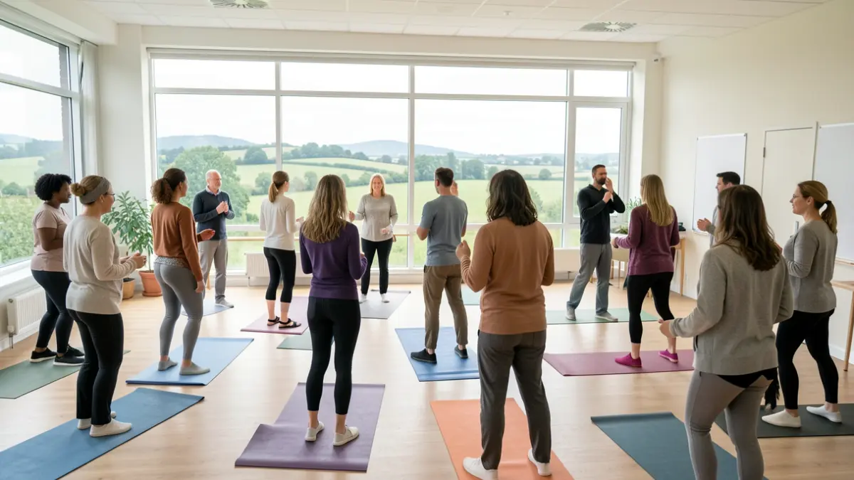 Generic image of a group of people participating in a rehabilitation exercise class in a community centre.