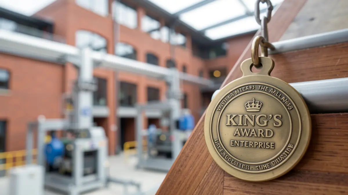 Close-up of a King's Award for Enterprise medal.