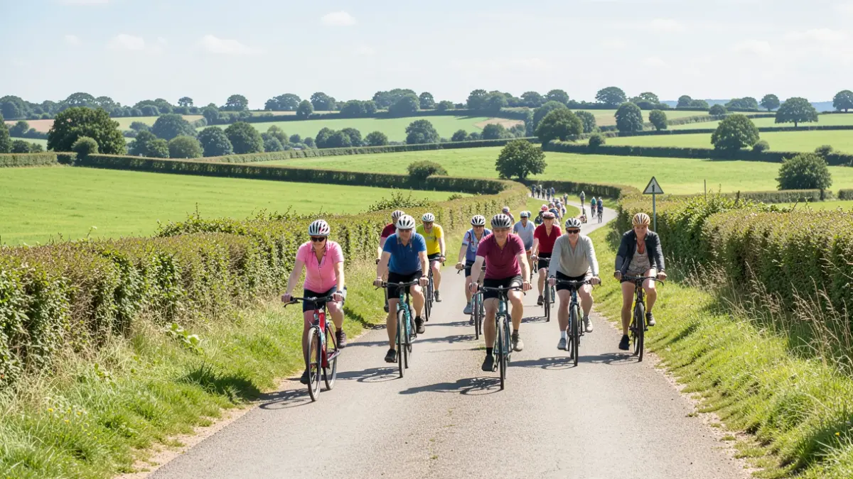 Generic image of cyclists riding through the Warwickshire countryside on a sunny day.