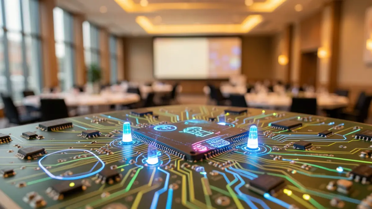 Generic image of a glowing digital circuit board with abstract nodes, representing technology and innovation.