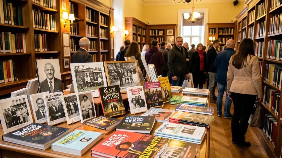 A display celebrating Black History Month in Wolverhampton, showcasing community achievements and cultural heritage.